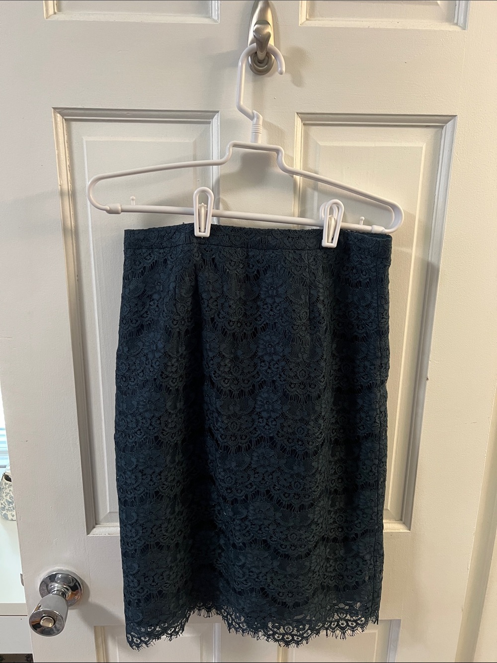 J. Crew Dark Teal Lace Pencil Skirt